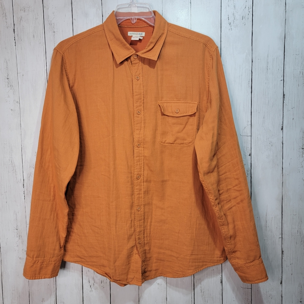 Carbon 2 Cobalt Button Down Shirt Men's Orange Cotton Long Sleeve Size Large.